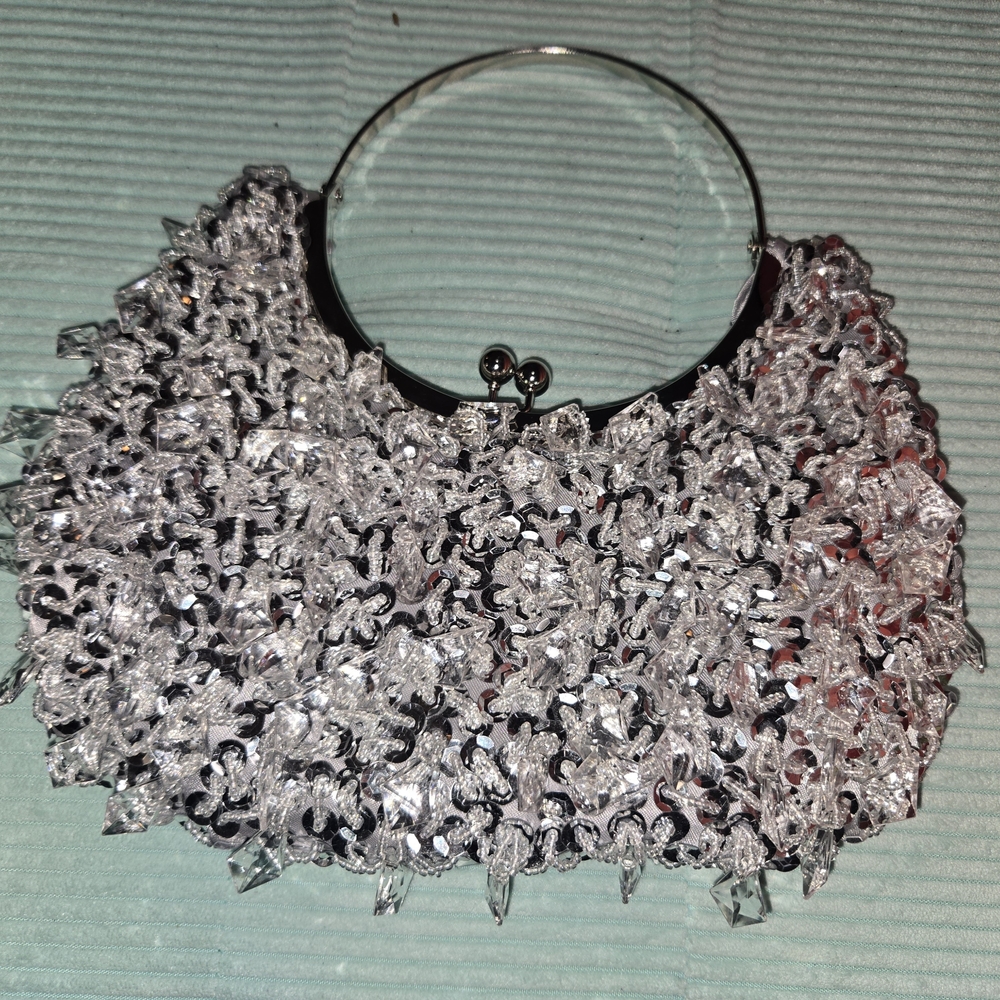 Silver Crystal-Embellished Women's Evening Bag